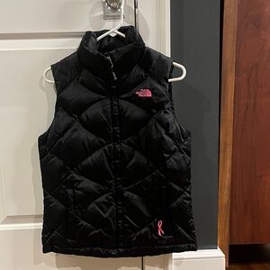 The North Face Black Quilted 550 Women’s Vest, Pink Logo & BCRF Ribbon, Size M